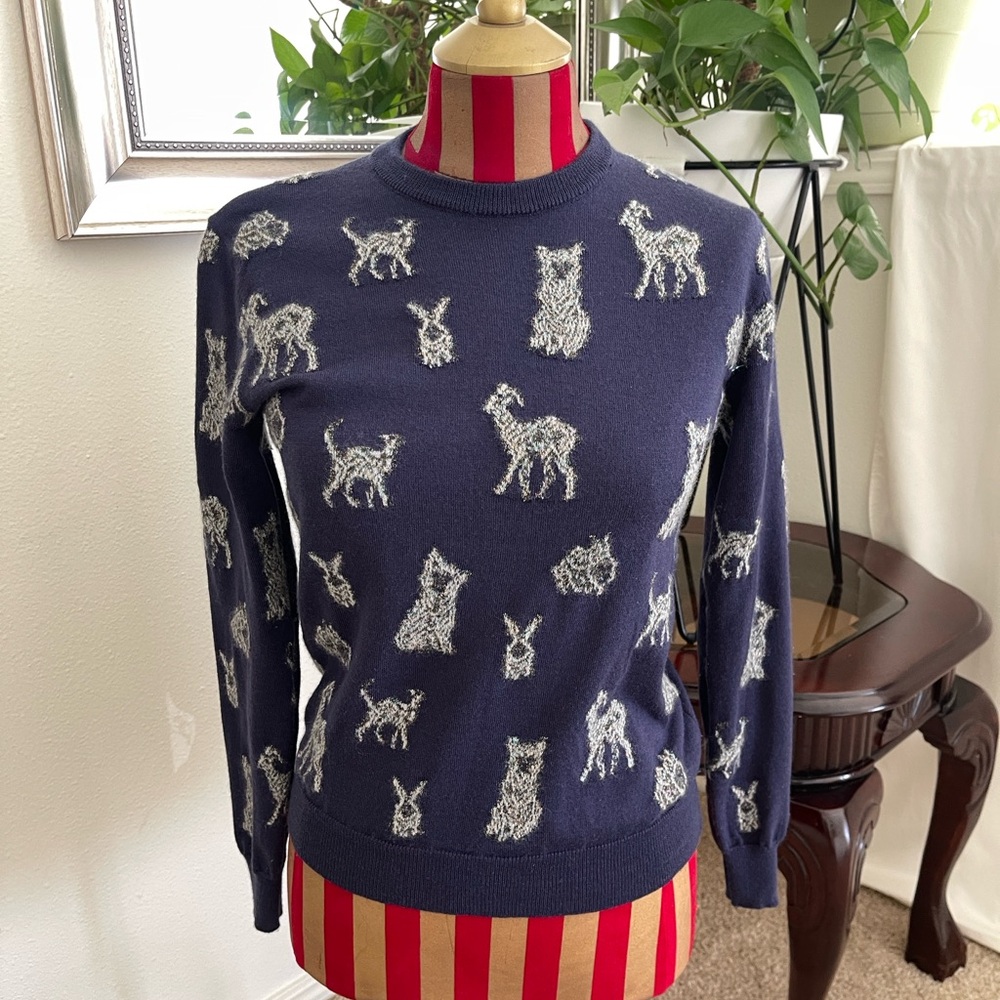 Anthropologie Paul & Joe Blue and White Crewneck Sweater size 0(fits small)